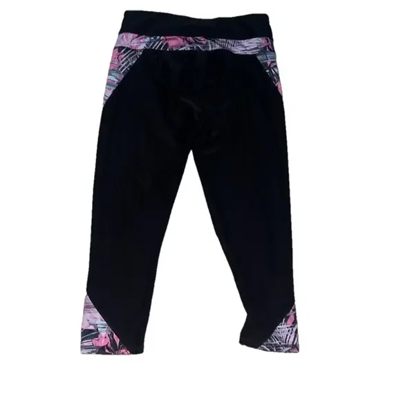 rbx leggings black with pink floral design sides - Picture 3 of 8